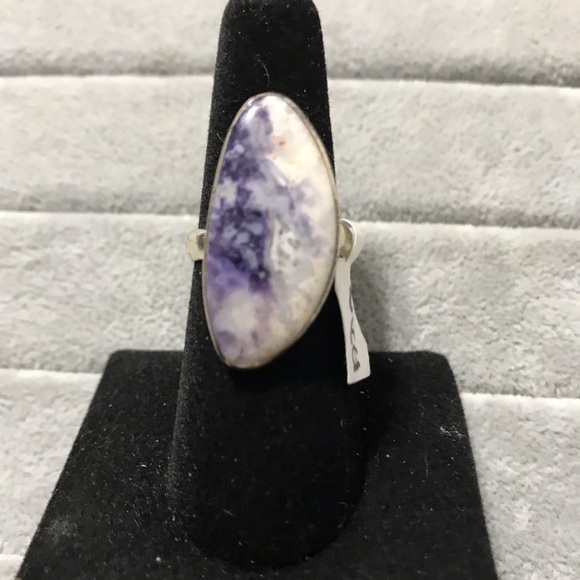 New Sterling Silver Adjustable Purple Wonky Morado Violet Flame Opal Ring Sz 7.5 - Picture 10 of 16